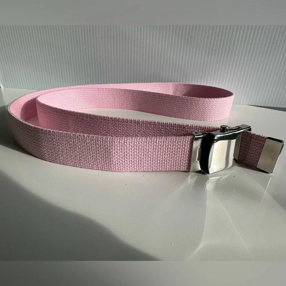 Baby Pink Woven Adjustable Belt With Silver Box Frame Buckle 53” - Picture 4 of 4